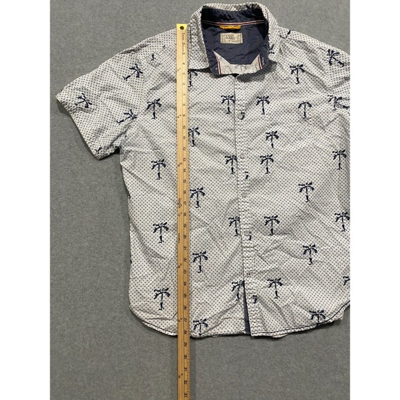Free Planet White w/ Blue Polka Dot Palm Tree Short Sleeve XL Button Up Shirt - Picture 7 of 9